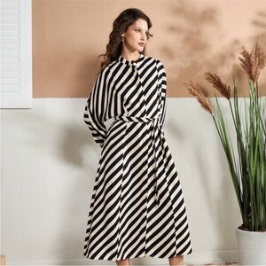 H&M striped midi dress with tie